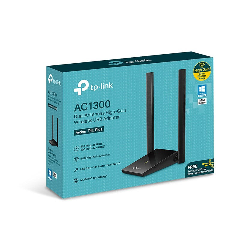 TP-Link Archer T4U Plus AC1300 Dual Antenna High-Gain Wireless USB Adapter